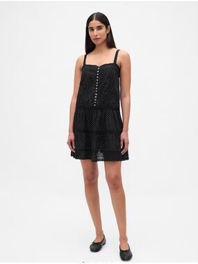 GAP Black Eyelet Mini Sundress with Button Front